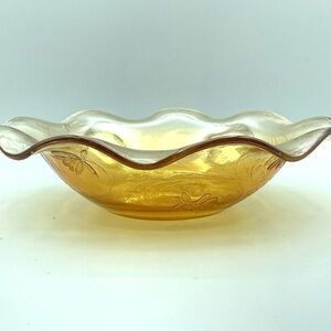 Vintage Iridescent Floragold Ruffled Bowl, Depression Glass - Jeannette Louisa